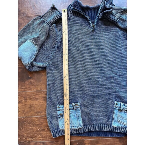 PBJ Blues Vintage Sweater 1/4 Zip Neck jean Pockets elbow Pads READ Y2K - Picture 5 of 7
